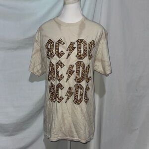AC/DC Leopard Print Logo Beige Tie Dye T-Shirt size small